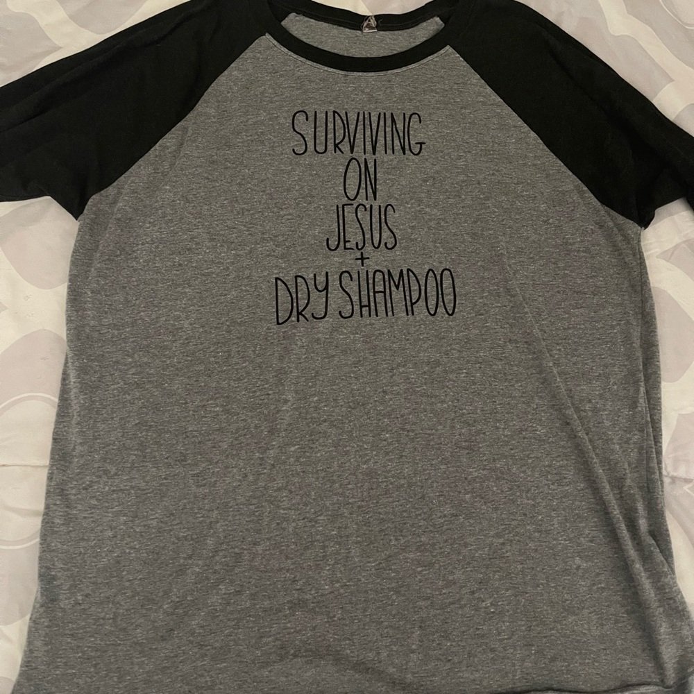 Living in Jesus and Dry Shampoo baseball tee